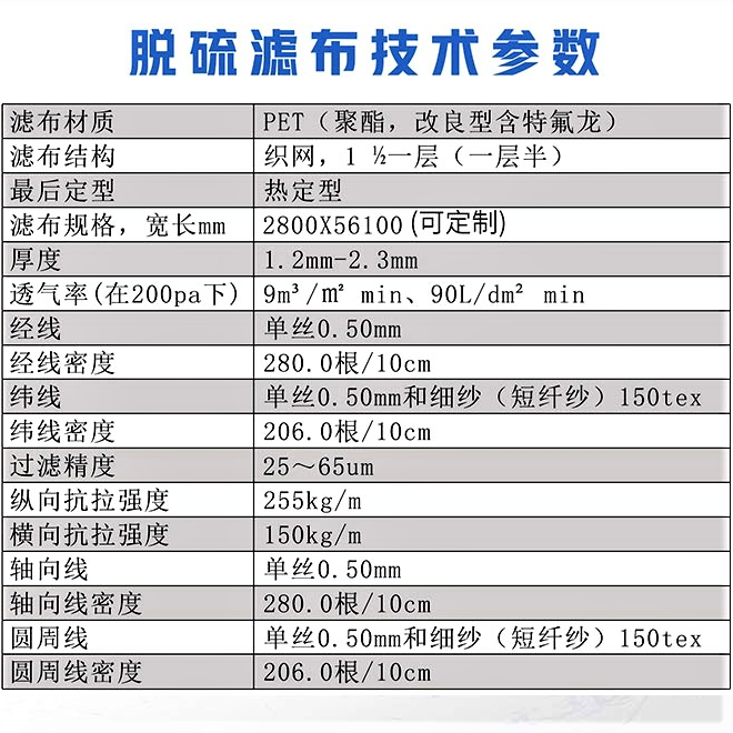 脫硫濾布技術參數
